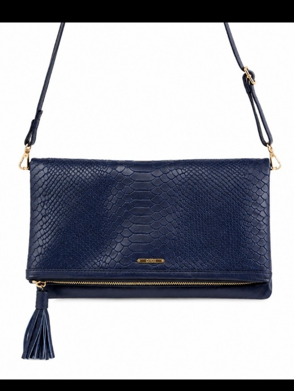 Nwot Gigi new york convertible navy blue clutch/ crossbody alligator print